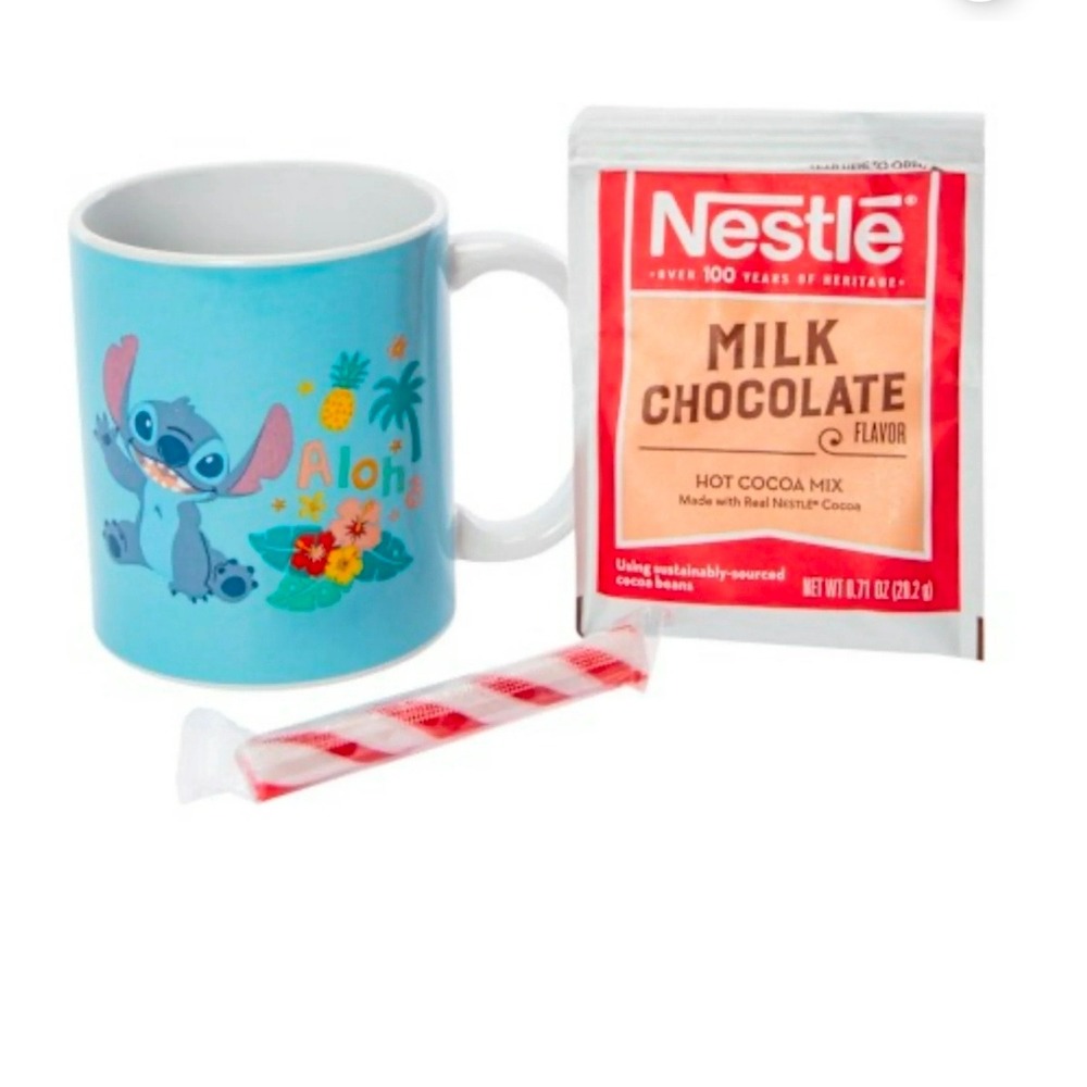 Disney Stitch Hot Cocoa Gift Set Mug Candy Stirrer Nestlé Milk Chocolate